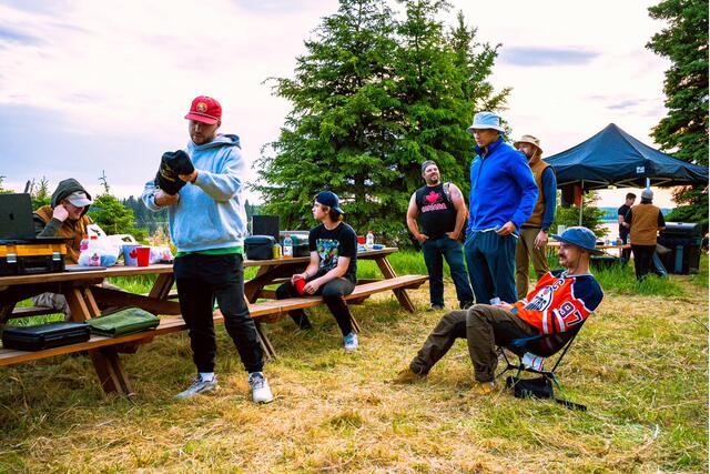 Lawn games underway in the meadow